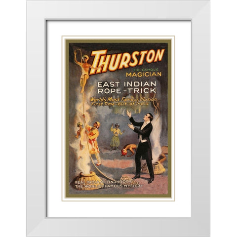 Magicians: East Indian Rope Trick: Thurston the Famous Magician White Modern Wood Framed Art Print with Double Matting by Strobridge