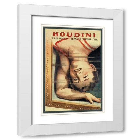 Magicians: Houdini: Upside Down in the Water Torture Cell White Modern Wood Framed Art Print with Double Matting by Strobridge