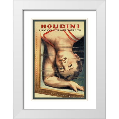Magicians: Houdini: Upside Down in the Water Torture Cell White Modern Wood Framed Art Print with Double Matting by Strobridge
