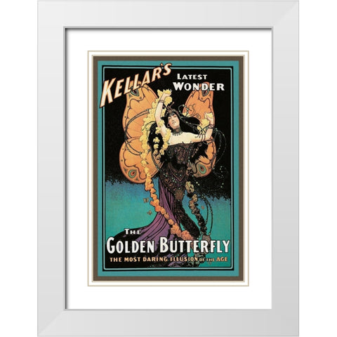 Magicians: Golden Butterfly: Kellars Latest Wonder White Modern Wood Framed Art Print with Double Matting by Strobridge