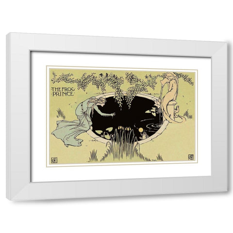 Frog Prince - The Fountain White Modern Wood Framed Art Print with Double Matting by Crane, Walter