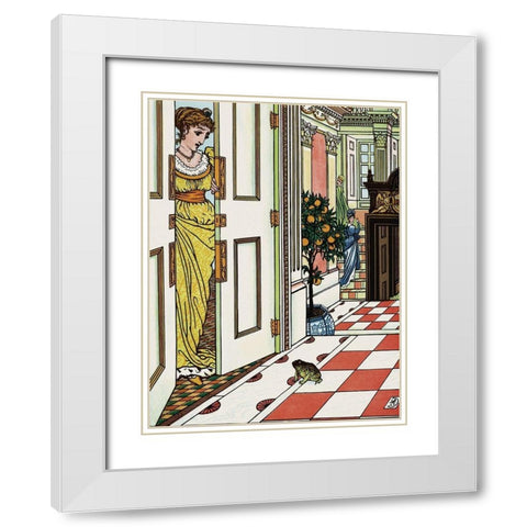 Frog Prince - Greeting the Frog White Modern Wood Framed Art Print with Double Matting by Crane, Walter