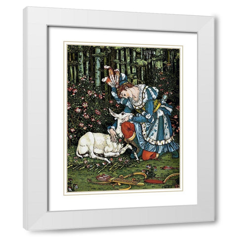 Hind in the Wood - In the Forest White Modern Wood Framed Art Print with Double Matting by Crane, Walter