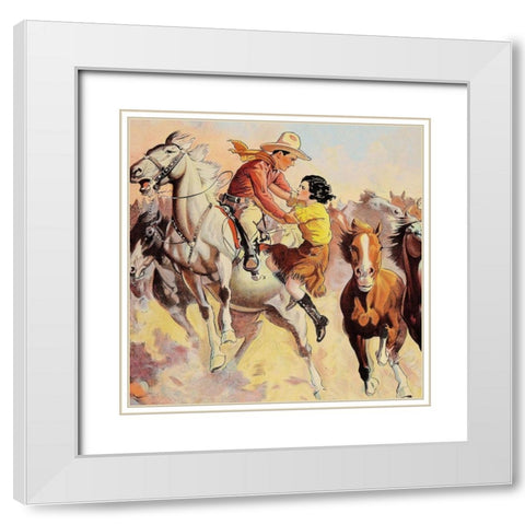 Vintage Westerns: Phantom of the West - Ghost Riders - Detail White Modern Wood Framed Art Print with Double Matting by Unknown