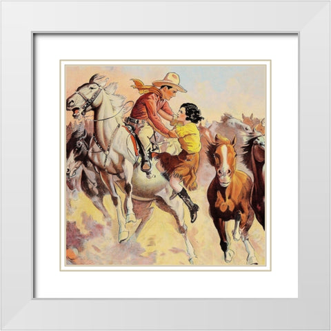 Vintage Westerns: Phantom of the West - Ghost Riders - Detail White Modern Wood Framed Art Print with Double Matting by Unknown
