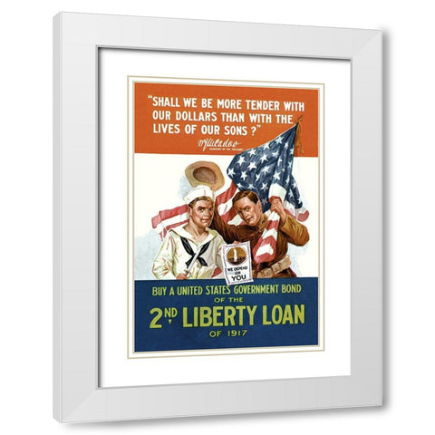 WWI: 2nd Liberty Loan White Modern Wood Framed Art Print with Double Matting by Unknown