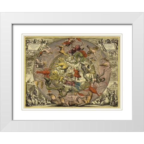 Maps of the Heavens: Hemisphaeriibore Alis Coelietterrae White Modern Wood Framed Art Print with Double Matting by Cellarius, Andreas