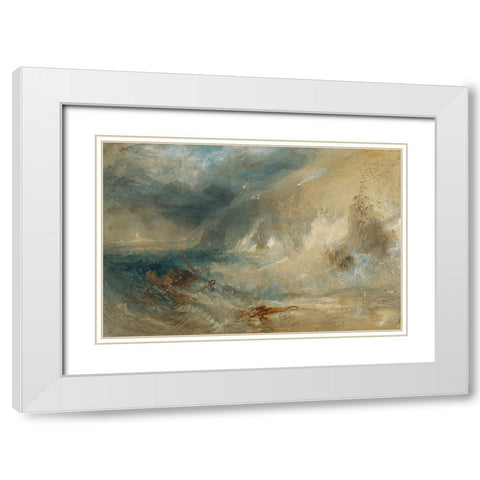 Long Ships Lighthouse, Lands End White Modern Wood Framed Art Print with Double Matting by Turner, Joseph Mallord William