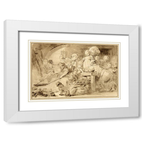 Making Fritters (Les Beignets) White Modern Wood Framed Art Print with Double Matting by Fragonard, Jean-Honore