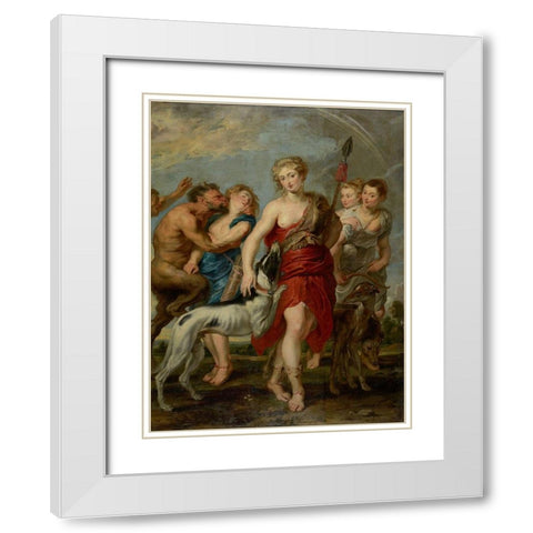 Diana and Her Nymphs on the Hunt White Modern Wood Framed Art Print with Double Matting by Rubens, Peter Paul