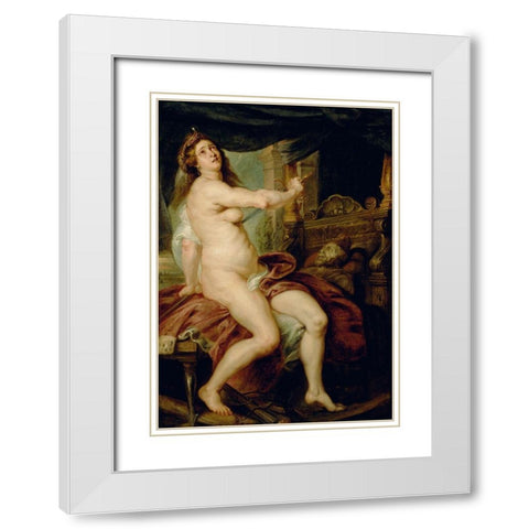 The Death of Dido White Modern Wood Framed Art Print with Double Matting by Rubens, Peter Paul