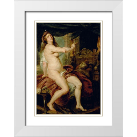 The Death of Dido White Modern Wood Framed Art Print with Double Matting by Rubens, Peter Paul