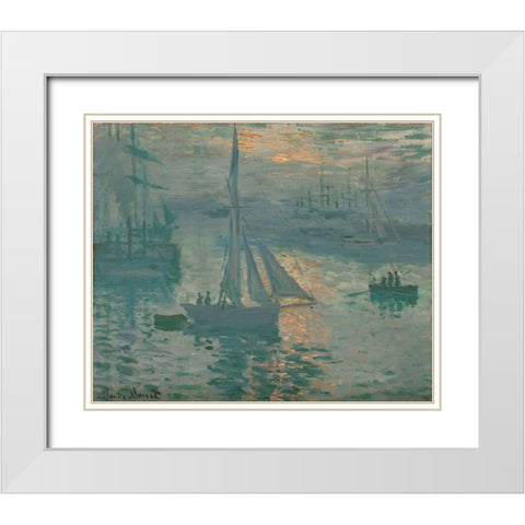 Sunrise (Marine) White Modern Wood Framed Art Print with Double Matting by Monet, Claude