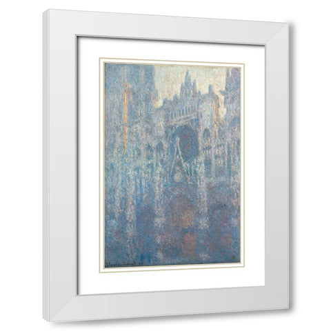 The Portal of Rouen Cathedral in Morning Light White Modern Wood Framed Art Print with Double Matting by Monet, Claude