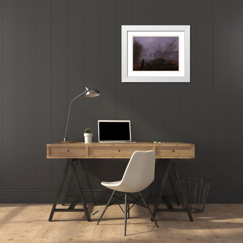 A Walk at Dusk White Modern Wood Framed Art Print with Double Matting by Friedrich, Caspar David