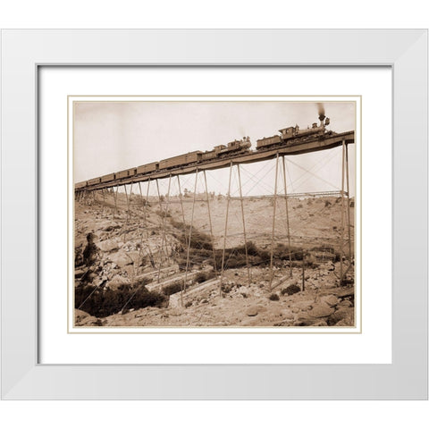 Dale Creek Bridge, Wyoming, Union Pacific Railway, 1885 White Modern Wood Framed Art Print with Double Matting by Jackson, William Henry