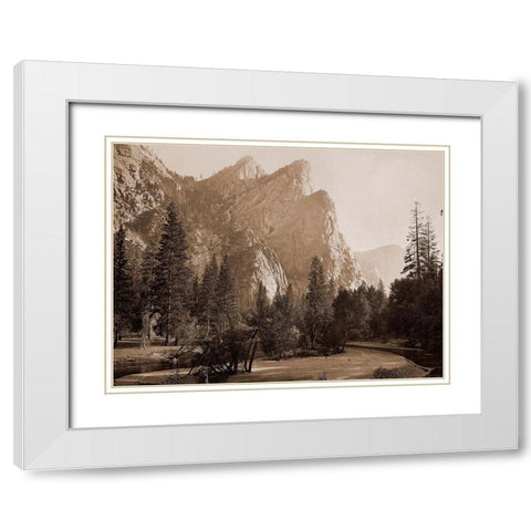 Further Up the Valley, The Three Brothers, the highest, 3,830 ft., Yosemite, California, 1866 White Modern Wood Framed Art Print with Double Matting by Watkins, Carleton
