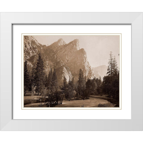 Further Up the Valley, The Three Brothers, the highest, 3,830 ft., Yosemite, California, 1866 White Modern Wood Framed Art Print with Double Matting by Watkins, Carleton