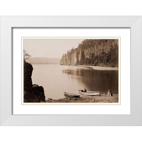 Cape Horn, Columbia River, Oregon, 1867 White Modern Wood Framed Art Print with Double Matting by Watkins, Carleton