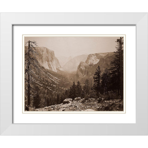 The Yosemite Valley from Inspiration Pt. Mariposa Trail, 1865-1866 White Modern Wood Framed Art Print with Double Matting by Watkins, Carleton