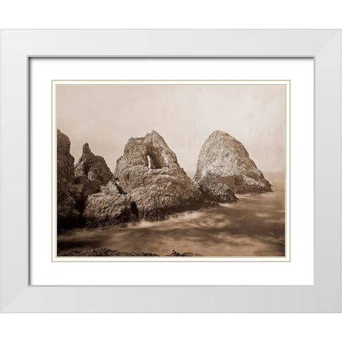 Sugarloaf Islands at Fishermans Bay, Farallon Islands, San Francisco, California, 1869 White Modern Wood Framed Art Print with Double Matting by Watkins, Carleton