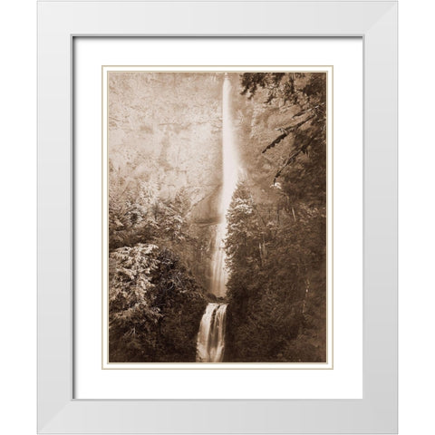 Multnomah Falls, Columbia River, Oregon, 2500 feet., 1867 White Modern Wood Framed Art Print with Double Matting by Watkins, Carleton