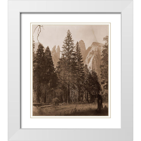 Cathedral Spires - Yosemite, California, 1861 White Modern Wood Framed Art Print with Double Matting by Watkins, Carleton