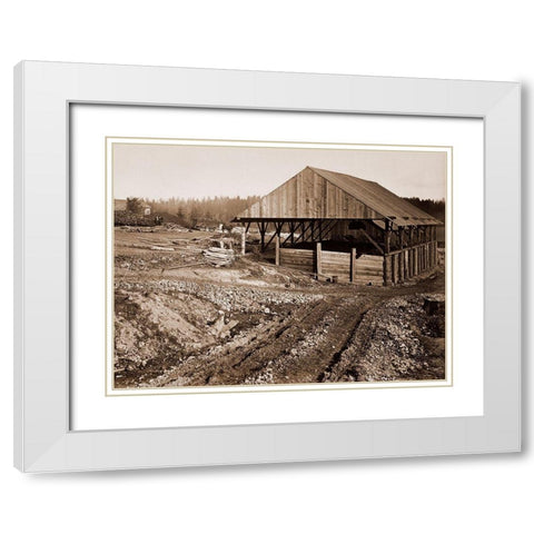 Oswego Iron Works, Willamette River, Oregon, 1867 White Modern Wood Framed Art Print with Double Matting by Watkins, Carleton