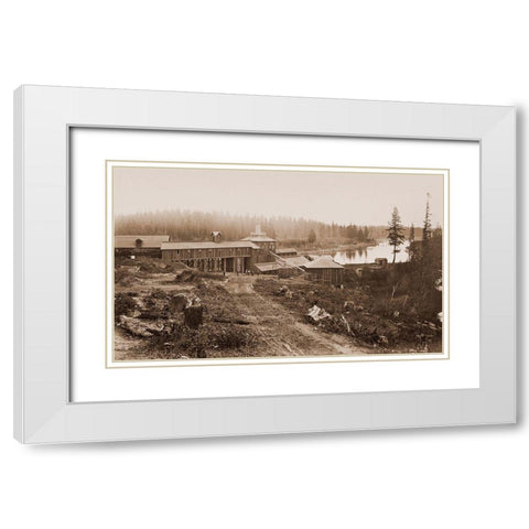 Oswego Iron Works, Willamette River, Oregon, 1867 White Modern Wood Framed Art Print with Double Matting by Watkins, Carleton