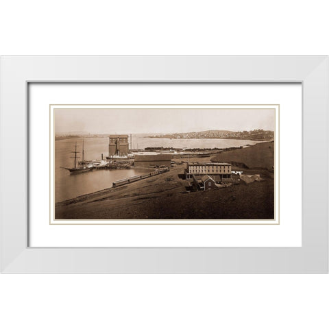 City of Vallejo, California, from South Vallejo, 1870 White Modern Wood Framed Art Print with Double Matting by Watkins, Carleton