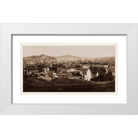 City Front from Rincon Hill, San Francisco, California, 1860 White Modern Wood Framed Art Print with Double Matting by Watkins, Carleton