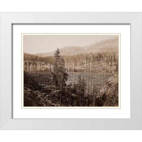 Dam and Lake, Nevada County, California, Near View, about 1871 White Modern Wood Framed Art Print with Double Matting by Watkins, Carleton