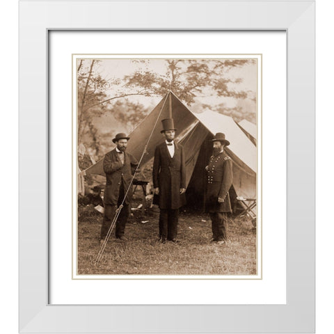 President Lincoln on the Battlefield of Antietam, Maryland, October 2, 1862 White Modern Wood Framed Art Print with Double Matting by Gardner, Alexander
