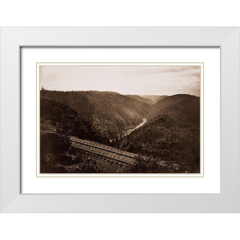 Cape Horn, C.P.R.R., Nevada County, California, about 1880 White Modern Wood Framed Art Print with Double Matting by Watkins, Carleton