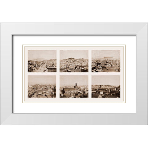 Six-part Panorama of San Francisco, 1855-1856 White Modern Wood Framed Art Print with Double Matting by Watkins, Carleton