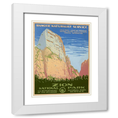Zion National Park, ca. 1938 White Modern Wood Framed Art Print with Double Matting by Ranger Naturalist Service