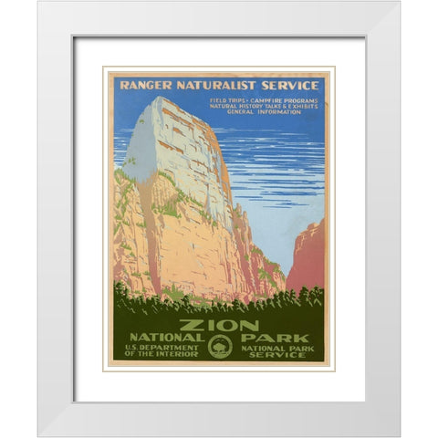 Zion National Park, ca. 1938 White Modern Wood Framed Art Print with Double Matting by Ranger Naturalist Service