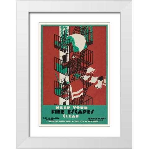 Keep your fire escapes clear White Modern Wood Framed Art Print with Double Matting by WPA