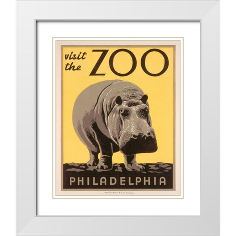 Visit the zoo - Philadelphia - Hippo White Modern Wood Framed Art Print with Double Matting by WPA