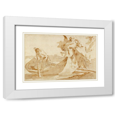 Flight into Egypt (recto); Various Studies (verso) White Modern Wood Framed Art Print with Double Matting by Tiepolo, Giovanni Battista