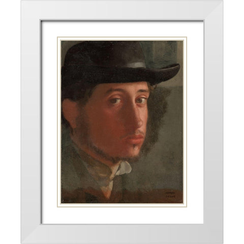 Self-portrait White Modern Wood Framed Art Print with Double Matting by Degas, Edgar
