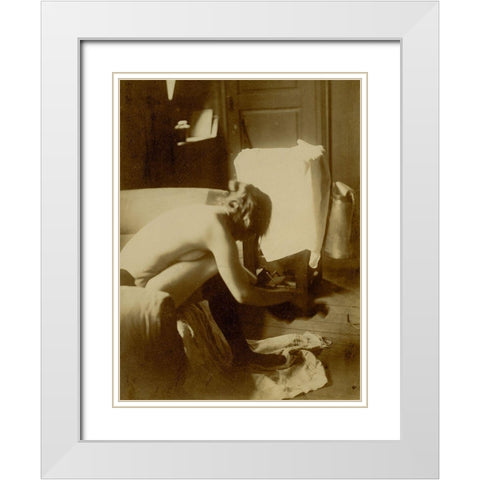 Seated Nude White Modern Wood Framed Art Print with Double Matting by Degas, Edgar