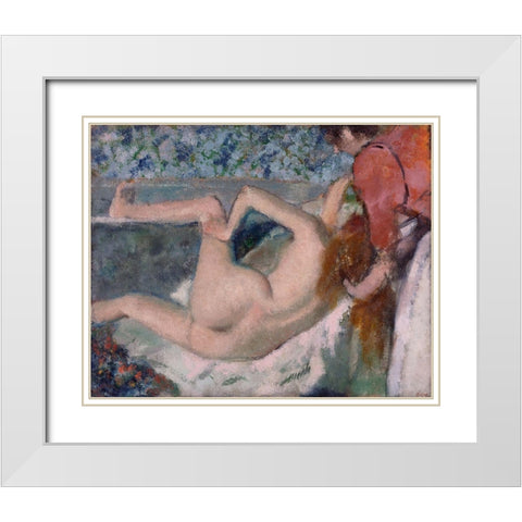 After the Bath White Modern Wood Framed Art Print with Double Matting by Degas, Edgar