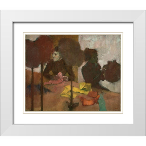 The Milliners White Modern Wood Framed Art Print with Double Matting by Degas, Edgar