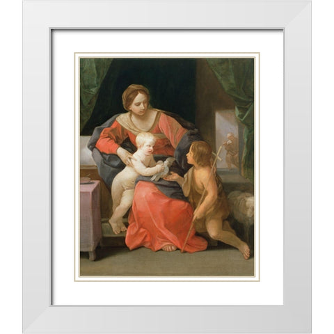 Virgin and Child with Saint John the Baptist White Modern Wood Framed Art Print with Double Matting by Reni, Guido