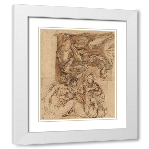 Two Studies for a Holy Family White Modern Wood Framed Art Print with Double Matting by Parmigianino