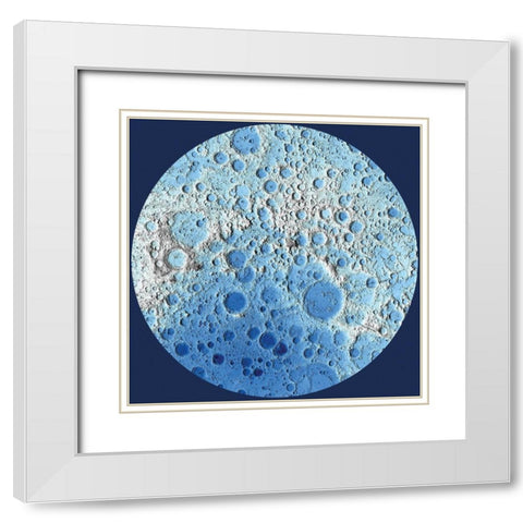 Unmarked Decorative Topographic Map of the Moon, South Pole White Modern Wood Framed Art Print with Double Matting by United States Geological Survey