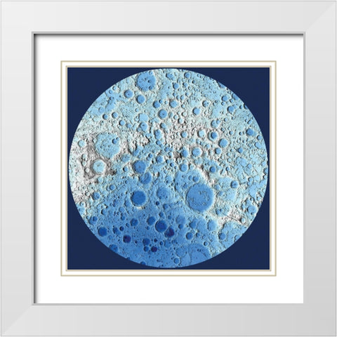 Unmarked Decorative Topographic Map of the Moon, South Pole White Modern Wood Framed Art Print with Double Matting by United States Geological Survey