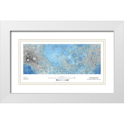Decorative Topographic Map of the Moon, Projection White Modern Wood Framed Art Print with Double Matting by United States Geological Survey