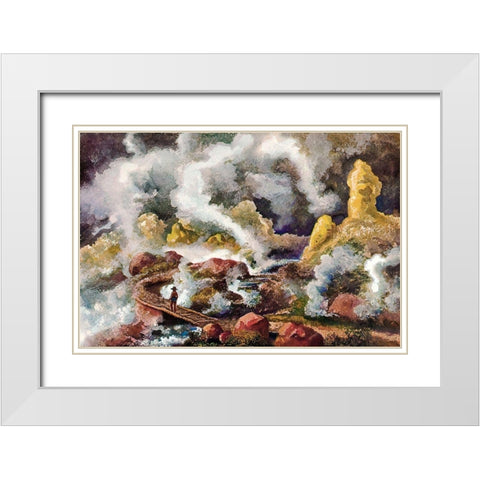 Krater des Vulkan Papandajan Schwefelfelsen und kochende Quellen White Modern Wood Framed Art Print with Double Matting by Haeckel, Ernst